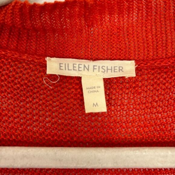 Eileen Fisher Orange Open Knit Short Sleeve 100% Linen Cardigan Top - Picture 5 of 7